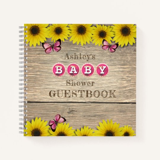 Sunflower Pink Butterfly Baby Shower Guest Book