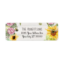 Sunflower Pink Floral Bees | Return Address Label