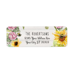 Sunflower Pink Floral Bees Return Address Label