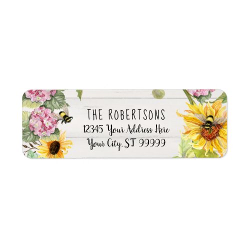 Sunflower Pink Floral Bees  Return Address Label