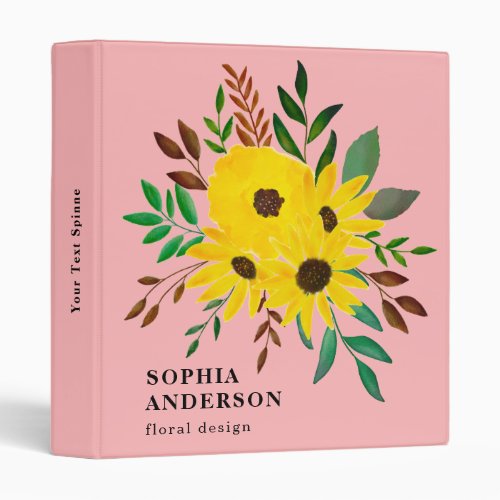 Sunflower Pink Floral Bouquet Personalized 3 Rin 3 Ring Binder