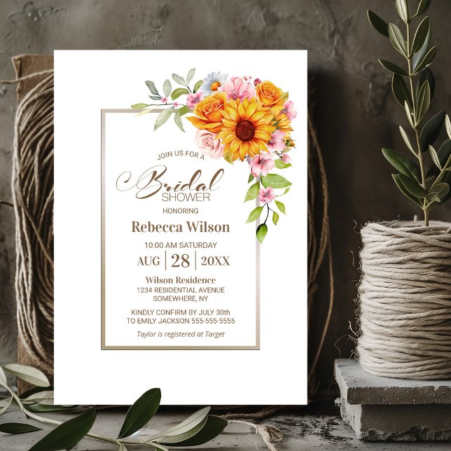 Sunflower Pink Floral Bridal Shower Invitation (Creator Uploaded)