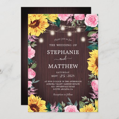 Sunflower Pink Floral Mason Jar Wedding Invitation