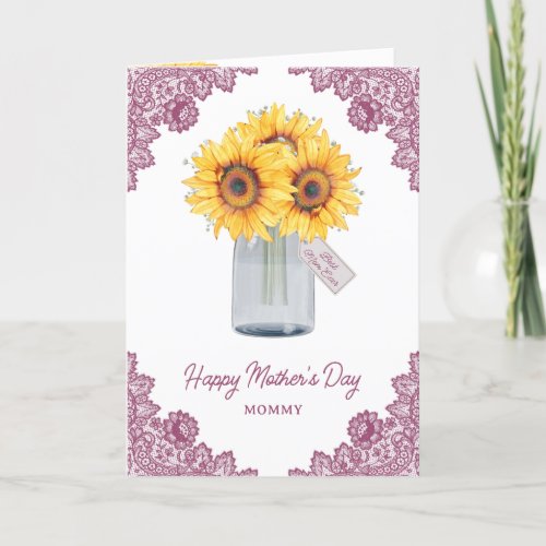 Sunflower Pink Floral Photo Happy Mothers Day Card