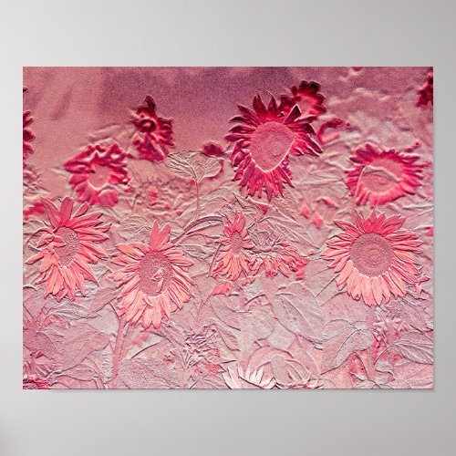 Sunflower Pink Floral Vintage Chic Design Poster