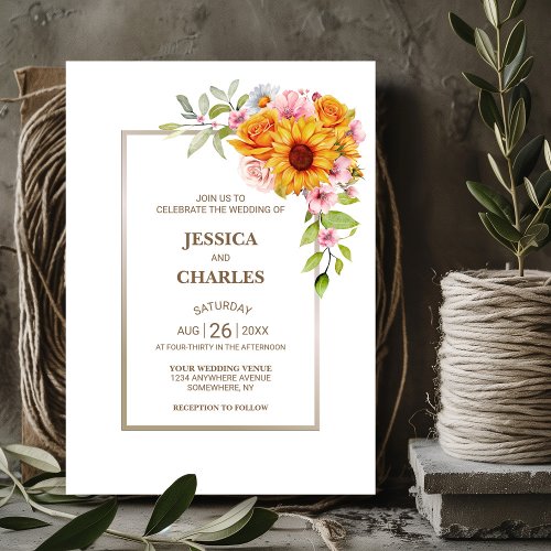 Sunflower Pink Floral Wedding Invitation