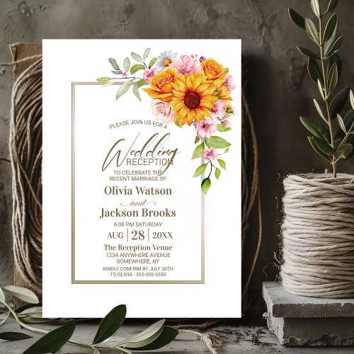 Sunflower Pink Floral Wedding Reception Invitation
