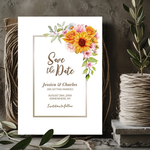 Sunflower Pink Floral Wedding Save The Date