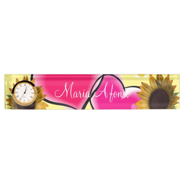 Sunflower Pink Hearts Desk Nameplate (Front)