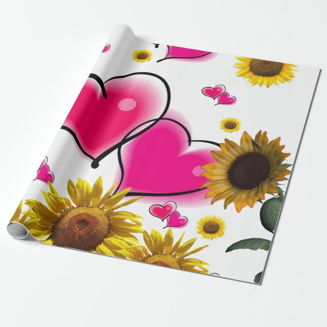 Sunflower Pink Hearts Matte Wrapping Paper (Unrolled)