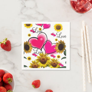 Sunflower Pink Hearts Paper Napkins