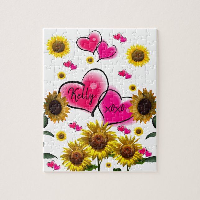 Sunflower Pink Hearts Puzzles (Vertical)