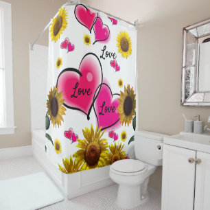 Sunflower Pink Hearts Shower Curtain