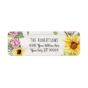 Sunflower Pink Hydrangea Floral Return Address Label