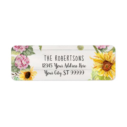 Sunflower Pink Hydrangea Floral  Return Address Label