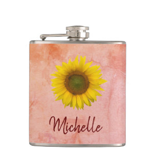 Sunflower Pink Marble Red Script Typography Flask