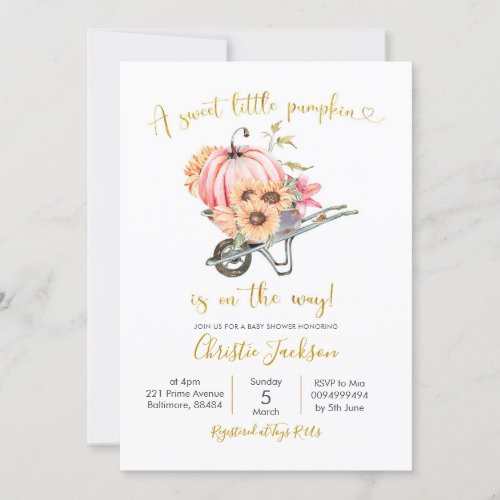 Sunflower Pink Pumpkin Baby Shower Invitation