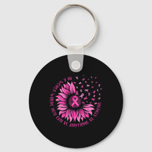 Sunflower Pink Ribbon Butterfly Breast Cancer Awar Keychain