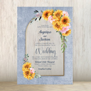 Sunflower Pink Rose Floral Arch Wedding Invitation