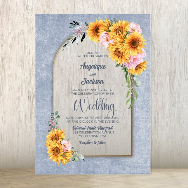 Sunflower Pink Rose Floral Arch Wedding Invitation (Creator Uploaded)