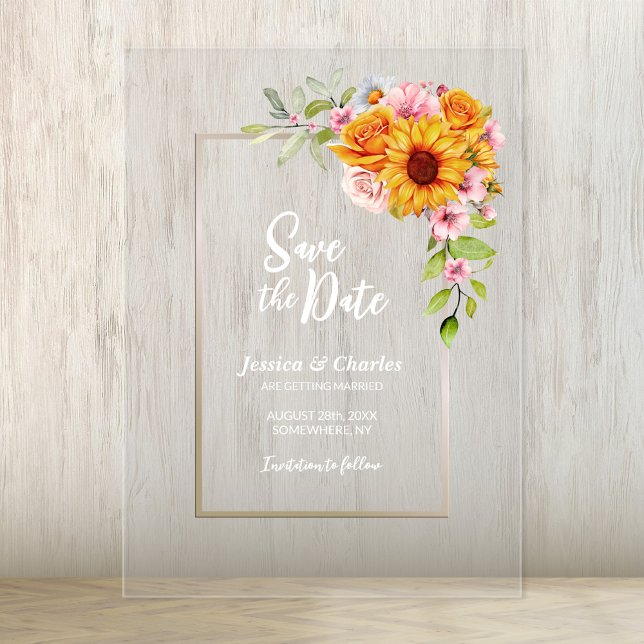 Sunflower Pink Rose Floral Wedding Save the Date (Creator Uploaded)