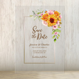Sunflower Pink Rose Floral Wedding Save the Date
