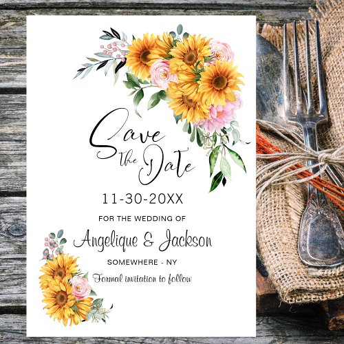 Sunflower Pink Rose Wedding Save The Date