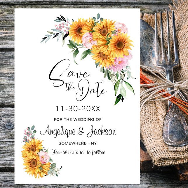 Sunflower Pink Rose Wedding Save The Date (Creator Uploaded)
