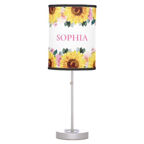 Sunflower Pink Roses Floral Table Lamp