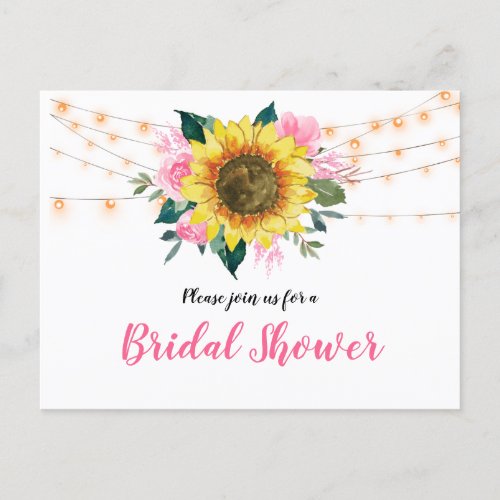 Sunflower Pink Roses Lights Bridal Shower Invite
