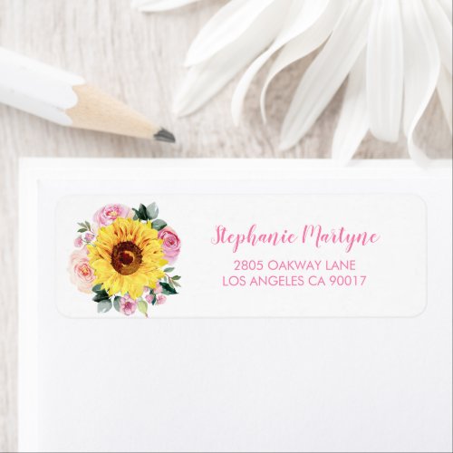 Sunflower Pink Watercolor Floral Script Font Label