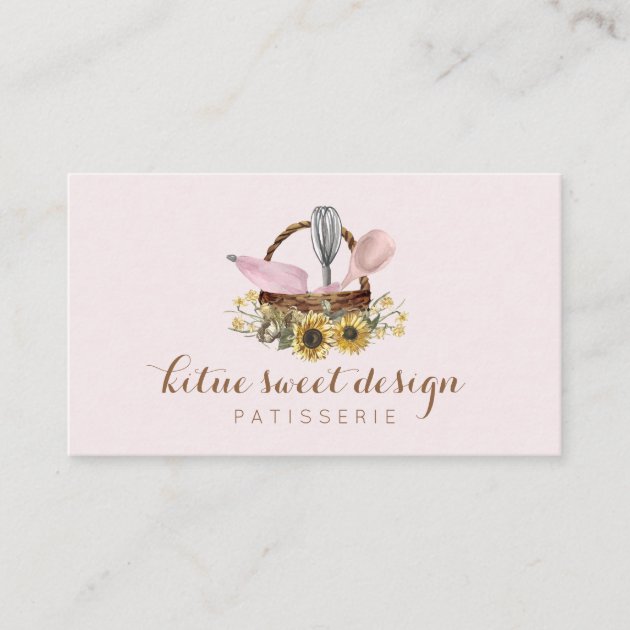Sunflower Pink Whisk Spoon Pastry Bag Chef Bakery Business Card