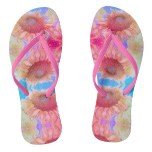 Sunflower Pink Yellow Blue Boho Floral Pattern Flip Flops