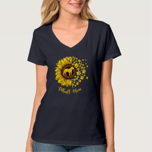 Sunflower Pitbull Mom Dog Lover T_Shirt