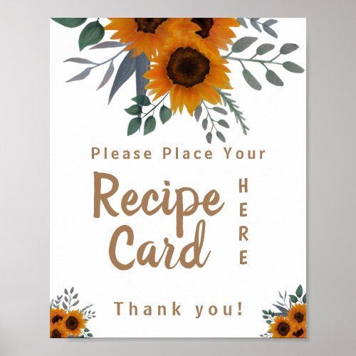 Sunflower Place Recipe Card Here Shower Sign