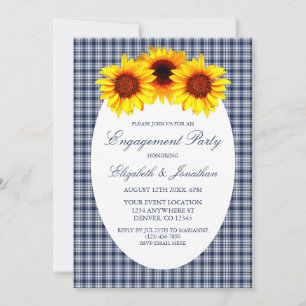 Sunflower Plaid Engagement Party Invitation