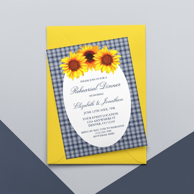 Sunflower Plaid Rehearsal Dinner Invitation (Creator Uploaded)