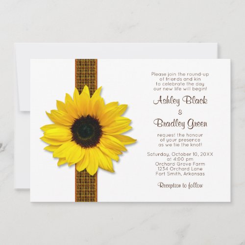 Sunflower Plaid Ribbon Wedding Invitation