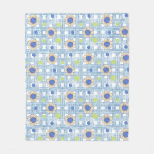 Sunflower & Plaid Vintage Design Fleece Blanket