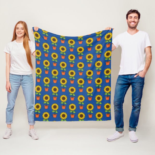 Sunflower Plant in a Pot Pattern Fleece Blanket (In Situ)