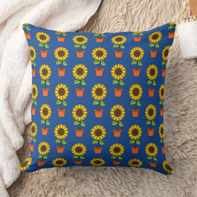Sunflower Plant in a Pot Pattern Throw Pillow (Blanket)