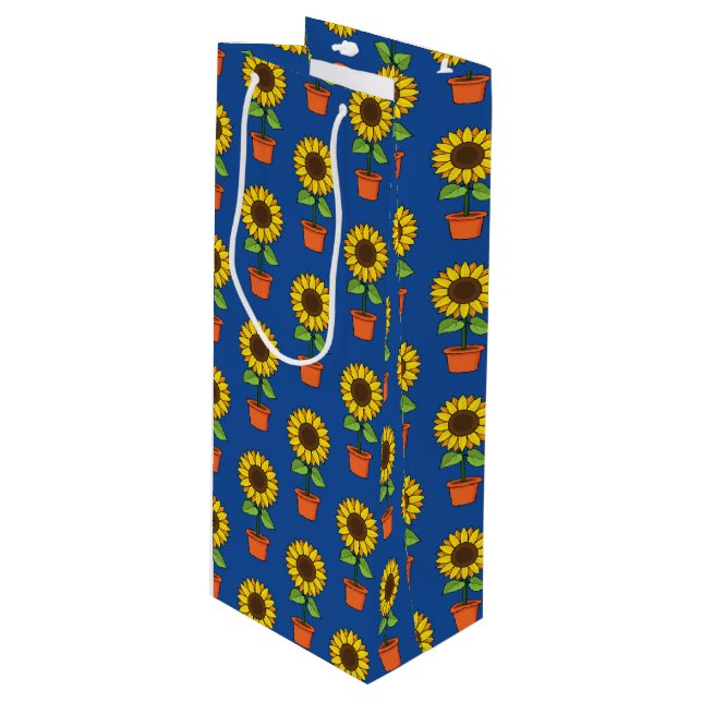 Sunflower Plant in a Pot Pattern Wine Gift Bag (Front Angled)