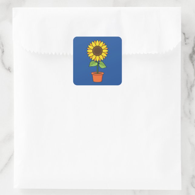 Sunflower Plant in a Pot Square Sticker (Bag)