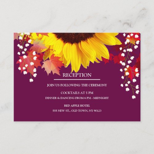Sunflower Plum Fall Leafs Wedding Reception Cards