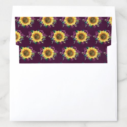 Sunflower Plum Purple Rose Floral Wedding Envelope Liner
