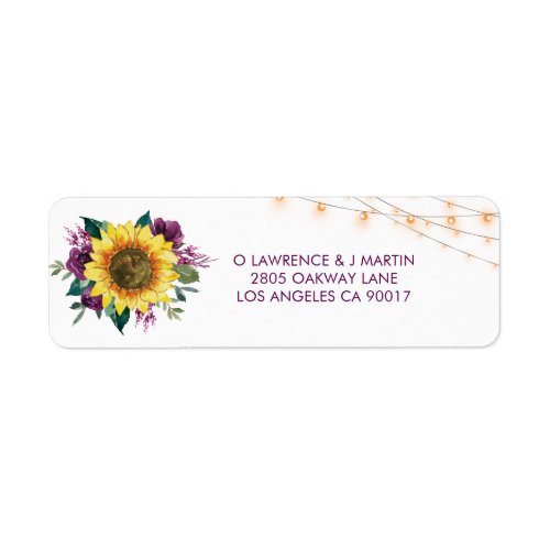 Sunflower Plum Purple Rose Lights Wedding Address Label