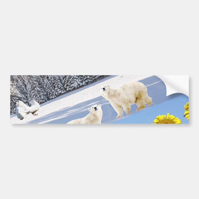 Sunflower Polar Bear  Bumper Sticker (Front)