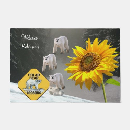 Sunflower Polar Bear Floral  Door Mat