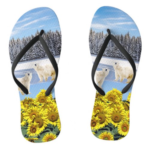 Sunflower Polar Bear Floral Flip Flops