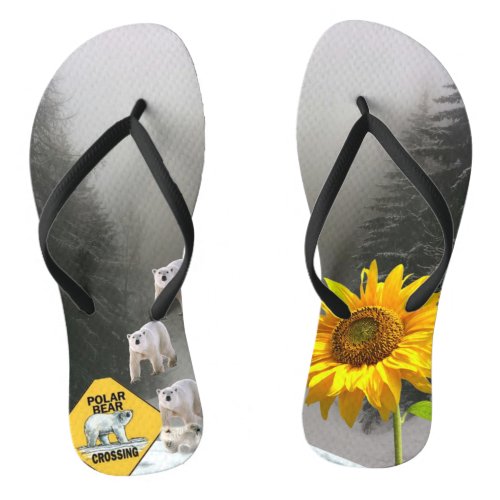 Sunflower Polar Bear Floral Flip Flops